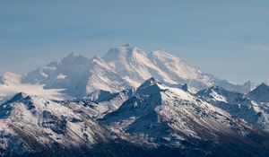 Preview wallpaper rocks, mountains, snow, snowy, sky