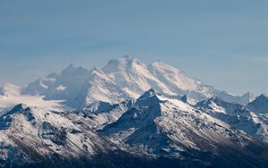 Preview wallpaper rocks, mountains, snow, snowy, sky