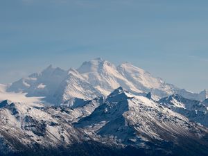 Preview wallpaper rocks, mountains, snow, snowy, sky