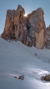 Preview wallpaper rocks, mountains, snow, sun, winter
