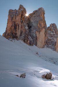 Preview wallpaper rocks, mountains, snow, sun, winter