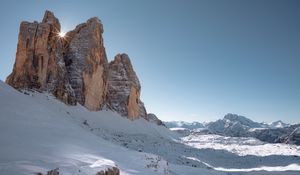 Preview wallpaper rocks, mountains, snow, sun, winter