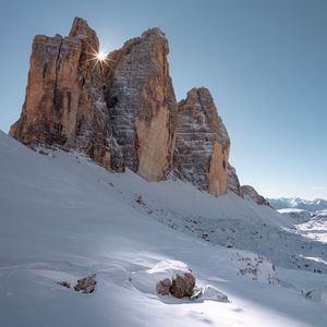 Preview wallpaper rocks, mountains, snow, sun, winter