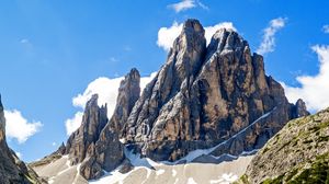 Preview wallpaper rocks, mountains, snowy, sky