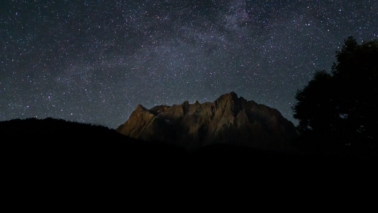 Wallpaper rocks, mountains, starry sky, stars, night