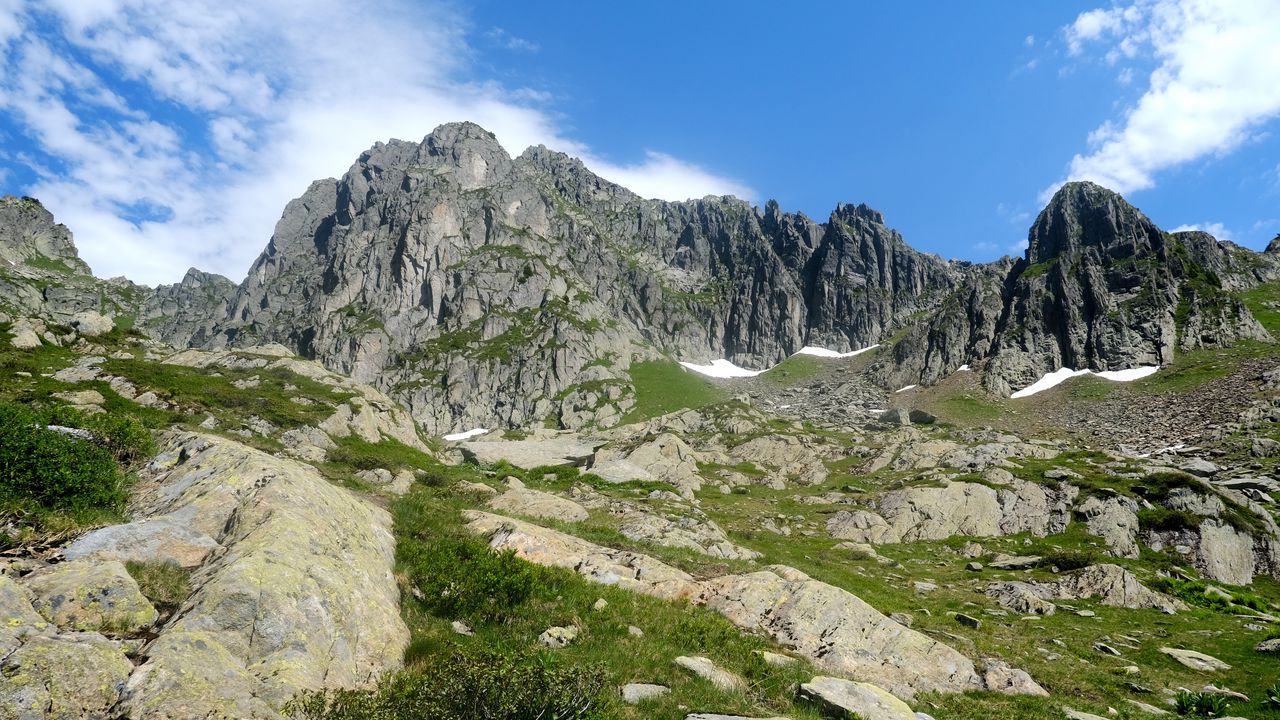 Wallpaper rocks, mountains, stones, grass, sky, landscape