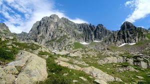 Preview wallpaper rocks, mountains, stones, grass, sky, landscape