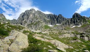 Preview wallpaper rocks, mountains, stones, grass, sky, landscape