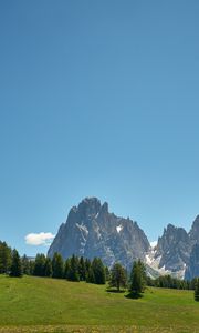 Preview wallpaper rocks, mountains, trees, grass, sky