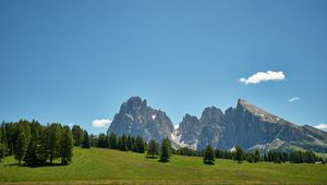 Preview wallpaper rocks, mountains, trees, grass, sky