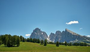 Preview wallpaper rocks, mountains, trees, grass, sky