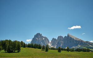 Preview wallpaper rocks, mountains, trees, grass, sky