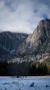 Preview wallpaper rocks, mountains, trees, snow, snowy