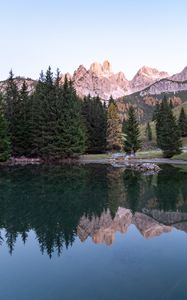 Preview wallpaper rocks, mountains, trees, lake, reflection