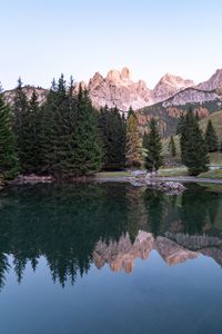 Preview wallpaper rocks, mountains, trees, lake, reflection
