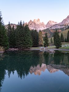 Preview wallpaper rocks, mountains, trees, lake, reflection