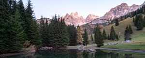 Preview wallpaper rocks, mountains, trees, lake, reflection