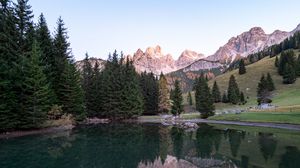 Preview wallpaper rocks, mountains, trees, lake, reflection