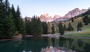 Preview wallpaper rocks, mountains, trees, lake, reflection
