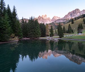 Preview wallpaper rocks, mountains, trees, lake, reflection