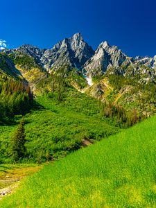 Preview wallpaper rocks, mountains, valley, grass, landscape
