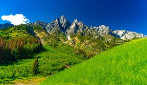Preview wallpaper rocks, mountains, valley, grass, landscape