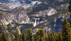 Preview wallpaper rocks, mountains, waterfall, trees