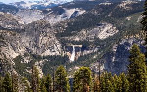 Preview wallpaper rocks, mountains, waterfall, trees