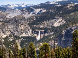 Preview wallpaper rocks, mountains, waterfall, trees