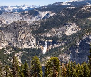 Preview wallpaper rocks, mountains, waterfall, trees