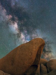 Preview wallpaper rocks, nebula, starry sky, stars, space, starfall