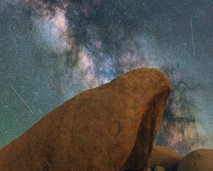 Preview wallpaper rocks, nebula, starry sky, stars, space, starfall