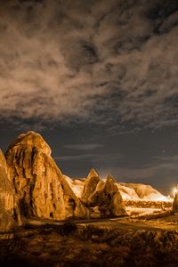 Preview wallpaper rocks, night, backlight, dark, nature