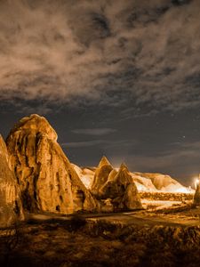 Preview wallpaper rocks, night, backlight, dark, nature