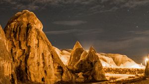 Preview wallpaper rocks, night, backlight, dark, nature