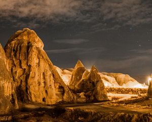 Preview wallpaper rocks, night, backlight, dark, nature