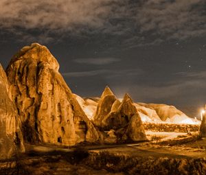 Preview wallpaper rocks, night, backlight, dark, nature