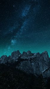 Preview wallpaper rocks, night, nebula, stars, starry sky