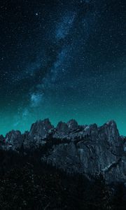 Preview wallpaper rocks, night, nebula, stars, starry sky