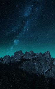 Preview wallpaper rocks, night, nebula, stars, starry sky