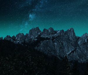 Preview wallpaper rocks, night, nebula, stars, starry sky