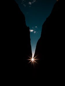Preview wallpaper rocks, night, rays, light
