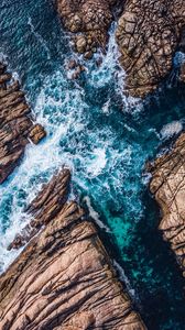 Preview wallpaper rocks, ocean, aerial view, waves, splash