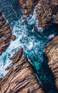 Preview wallpaper rocks, ocean, aerial view, waves, splash