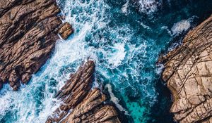 Preview wallpaper rocks, ocean, aerial view, waves, splash