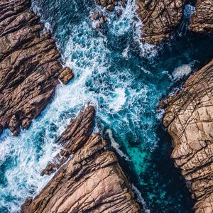 Preview wallpaper rocks, ocean, aerial view, waves, splash