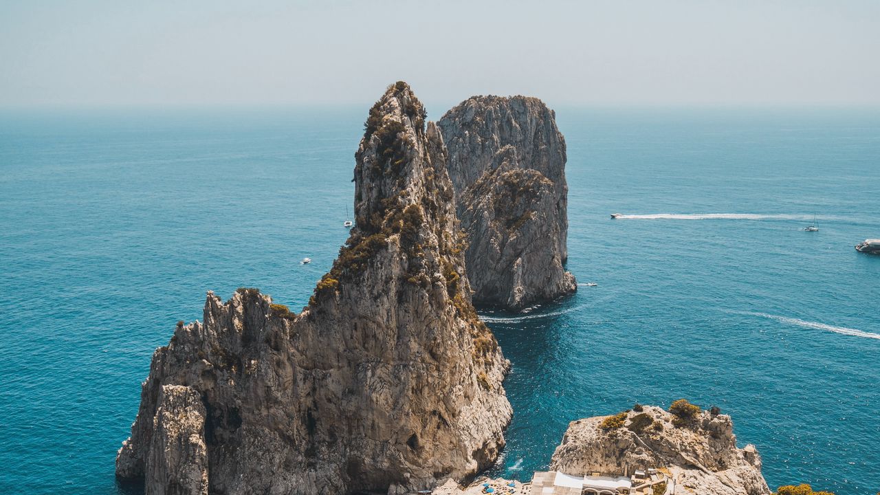 Wallpaper rocks, ocean, sea, aerial view, landscaping