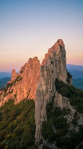 Preview wallpaper rocks, peak, relief, trees, sky