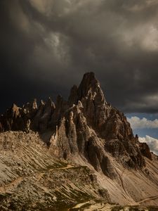 Preview wallpaper rocks, peaks, stones, slope, clouds