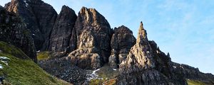 Preview wallpaper rocks, relief, slope, grass, snow